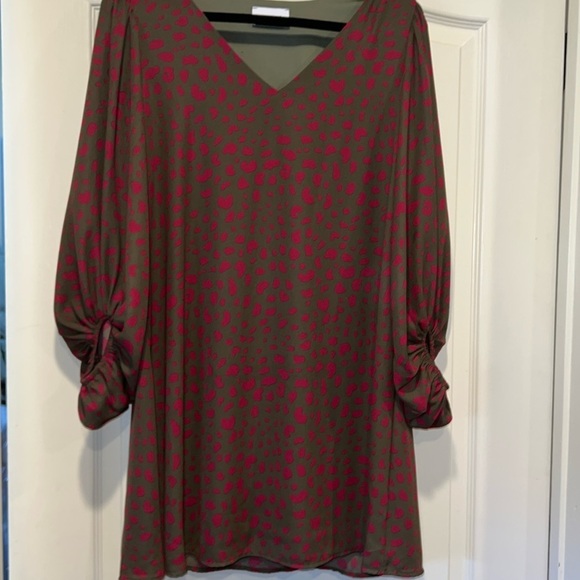 Adrienne Dresses & Skirts - Adrienne Dark Red and Olive Leopard Print Flowy Dress